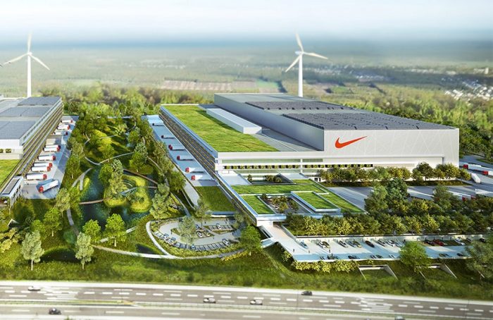 Il rendering del centro logistico europeo di Nike ad Ham, in Belgio